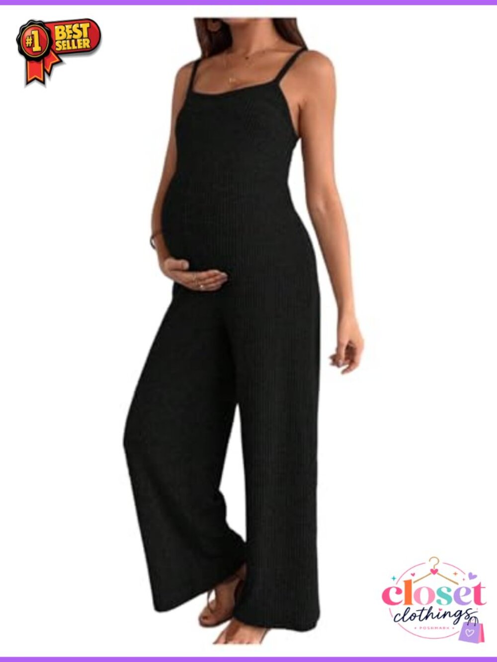 Maternity Cami Jumpsuit Ribbed One Piece Overalls Romper High Waisted